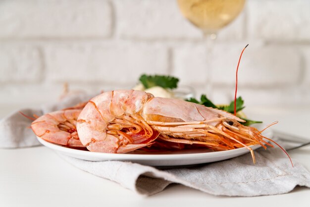 Leckere Mahlzeit von Garnelen hautnah