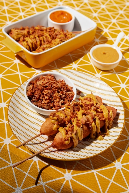 Leckeres Corndog-Essen