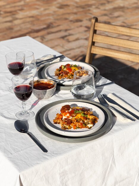 Leckeres Essen mit Chorizo-Wurstzusammensetzung