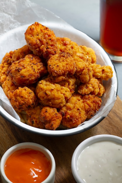 Leckeres Hühnchen ohne Knochen und Sauce High Angle