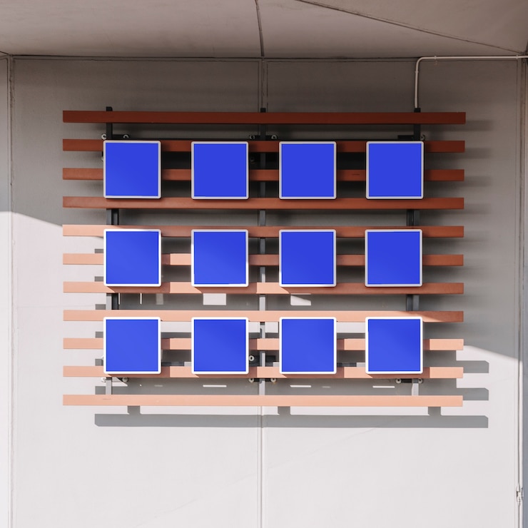 Kostenlose Foto leere blaue wegweiser an der wand