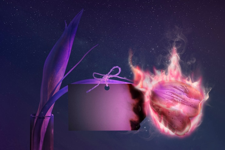 Kostenlose Foto leere karte, tulpenästhetischer flammeneffekt mit designraum