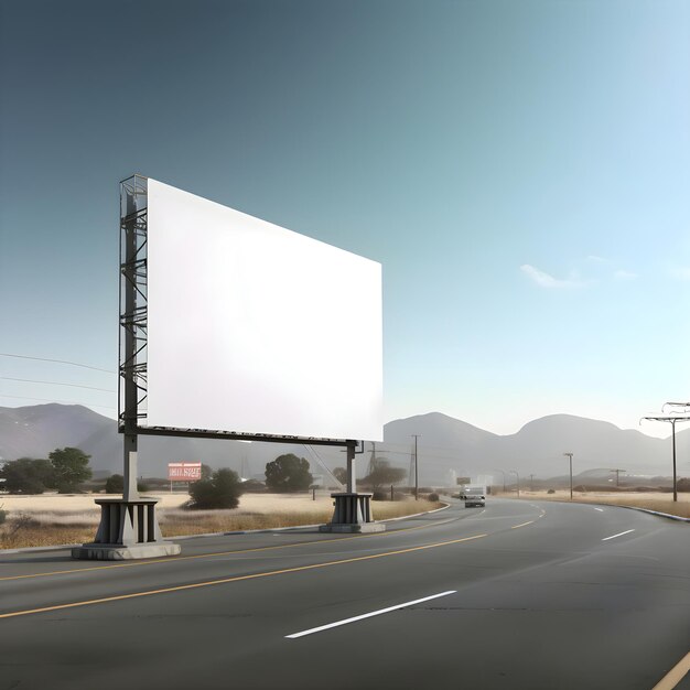 Leere Plakatwand auf der Autobahn mit Bergen im Hintergrund 3D-Rendering