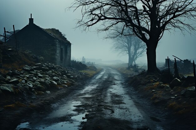 Leere Straße in dunkler Atmosphäre