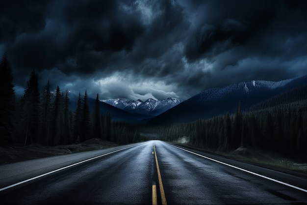 Leere Straße in dunkler Atmosphäre