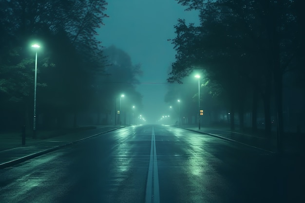 Leere Straße in dunkler Atmosphäre