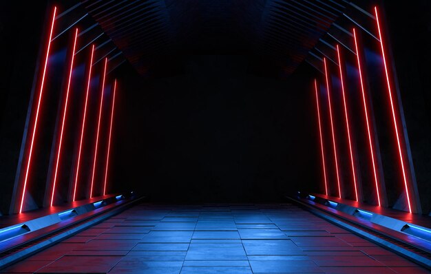 Leerer dunkler Raum, moderner futuristischer Science-Fiction-Hintergrund. 3D-Darstellung