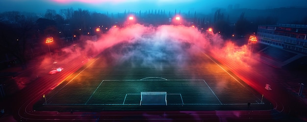 Kostenloses Foto leeres fußballstadion mit traumhafter aussicht auf den himmel