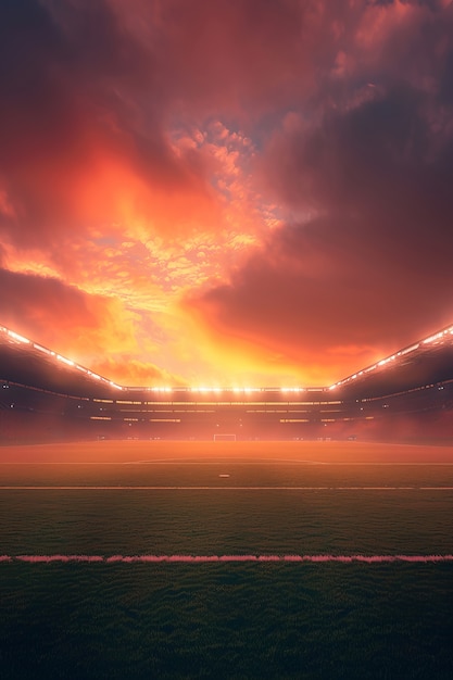 Kostenloses Foto leeres fußballstadion mit traumhafter aussicht auf den himmel