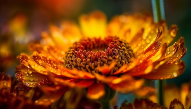 Leuchtende gelbe Gänseblümchen-Tautropfen-Naturschönheit, die von KI erzeugt wird