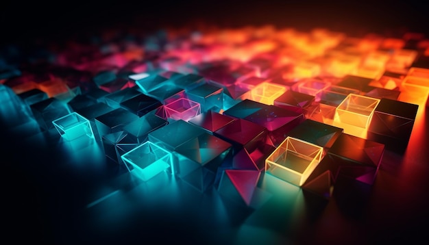 Kostenloses Foto leuchtende geometrische formen in leuchtenden farben spiegeln die von der ki erzeugten elemente wider