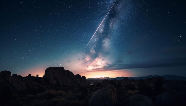 Kostenloses Foto leuchtende planeten, majestätische bergkette in der abenddämmerung, erzeugt von ki