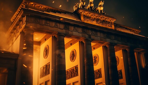 Leuchtende Skyline der Stadt, berühmtes Denkmal, Langzeitbelichtung, erzeugt durch KI