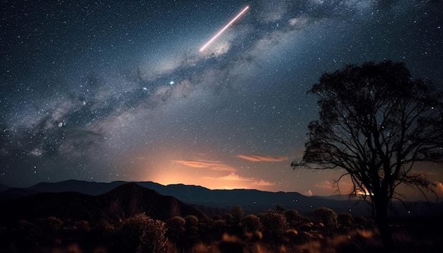 Kostenloses Foto leuchtende sternspuren, die die milchstraße umkreisen, erzeugt von ki