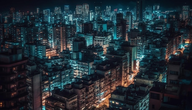 Kostenloses Foto leuchtende wolkenkratzer beleuchten die überfüllten straßen der stadt, die von ki generiert werden