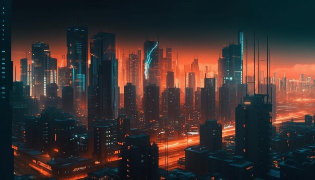 Leuchtendes Stadtbild in der Abenddämmerung modern und abstrakt generiert von AI