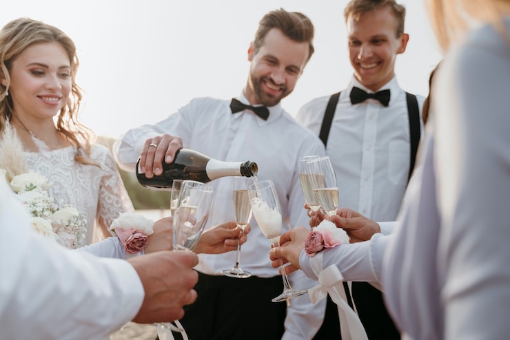 Kostenlose Foto leute, die eine hochzeit am strand feiern