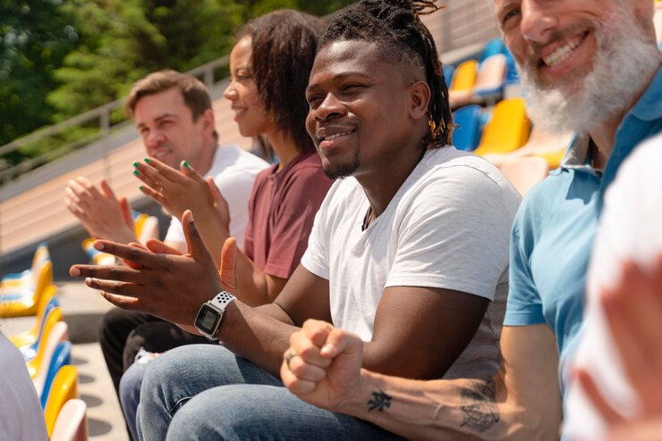 Kostenlose Foto leute, die sich ein fußballspiel ansehen