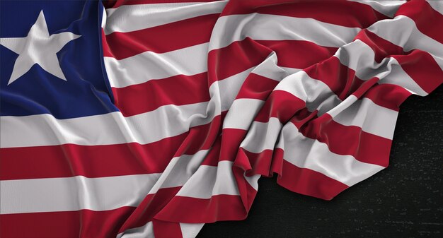 Liberia-Flagge, die auf dunklem Hintergrund verstreut ist 3D Render