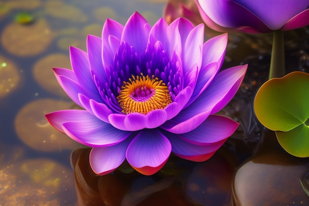 Lila Lotusblume in den Teichtapeten