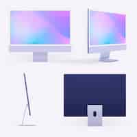 Kostenloses Foto lila minimales computer-desktop-digitalgerät mit design-space-set