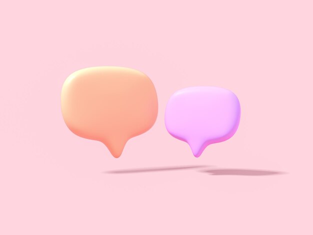 Lila und orange sprechblasen auf rosa hintergrund 3d-rendering-illustration