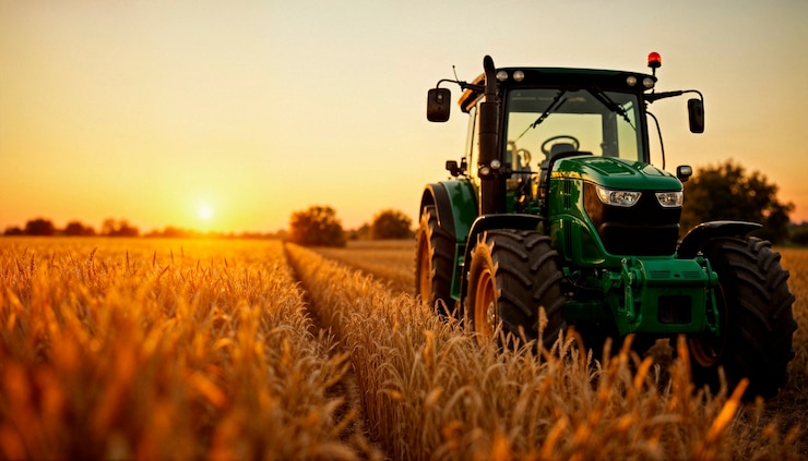 Kostenlose Foto lkw arbeitet an einem sonnigen tag auf dem feld