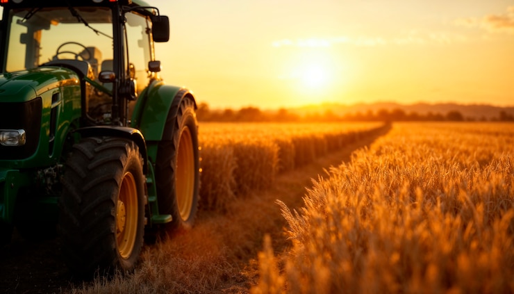Kostenlose Foto lkw arbeitet an einem sonnigen tag auf dem feld
