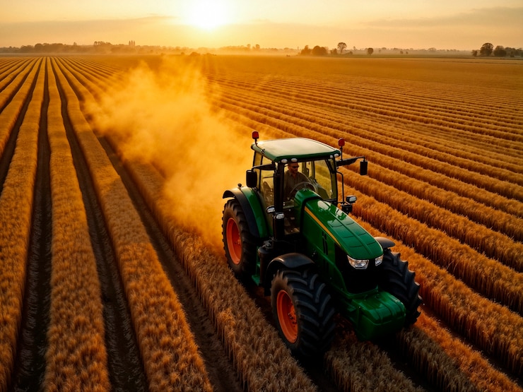 Kostenlose Foto lkw arbeitet an einem sonnigen tag auf dem feld