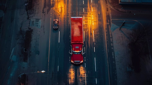 LKW- und Logistikbetrieb in der Dämmerung