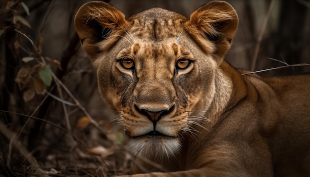 Kostenloses Foto löwin starrt majestätische schönheit in der natur süße katze im gras von künstlicher intelligenz generiert