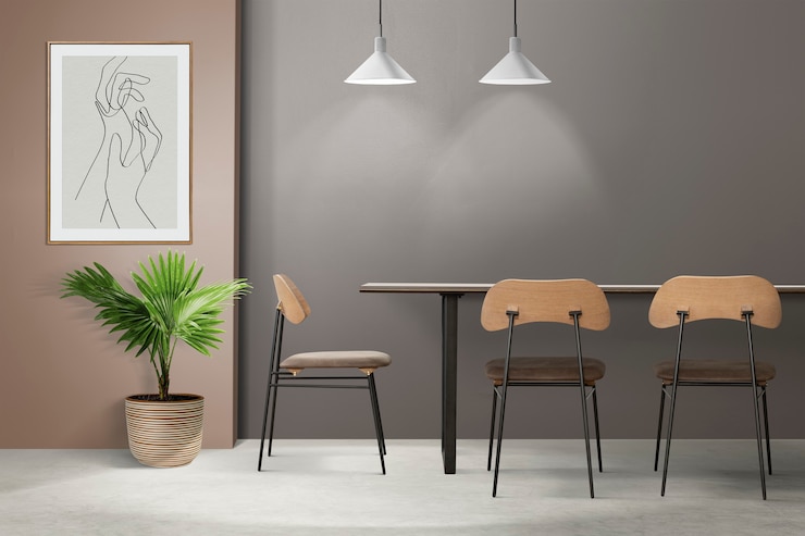 Kostenlose Foto loft authentisches esszimmer-innendesign mit einem bilderrahmen