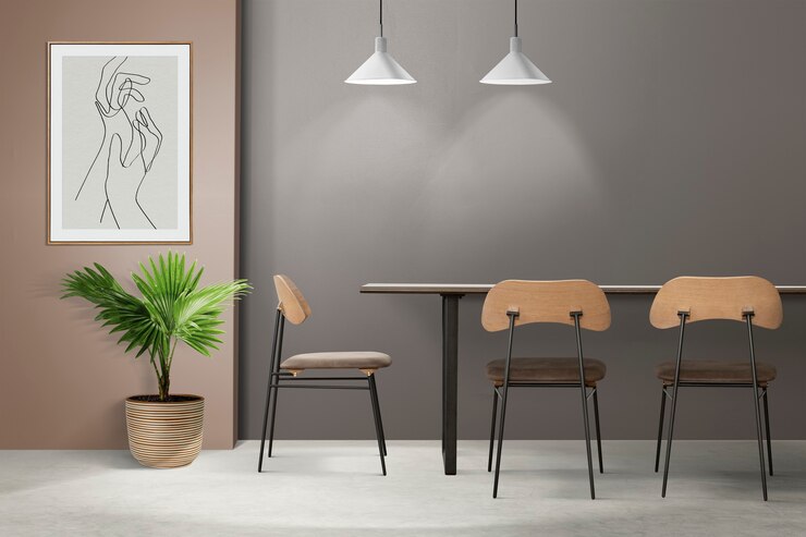 Kostenlose Foto loft authentisches esszimmer-interieur mit bildrahmen