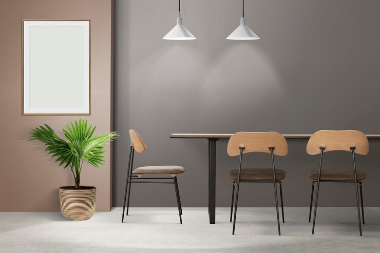 Kostenlose Foto loft authentisches esszimmer-interieur mit einem leeren bildrahmen
