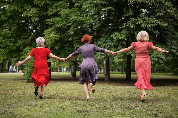 Ältere Frauen des vollen Schusses, die Freundschaft feiern