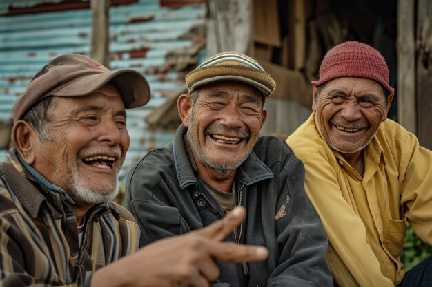 Ältere Männer in mittlerer Einstellung lachen