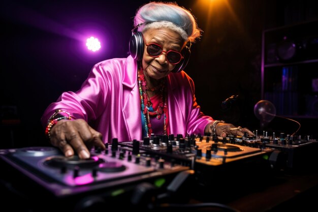 Ältere Person, die im Club DJing macht