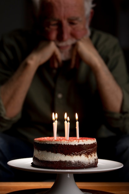 Älterer Mann, der seinen Geburtstag feiert