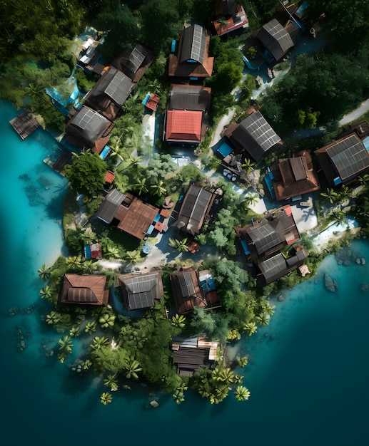 Luftansicht der Stadt über Wasser