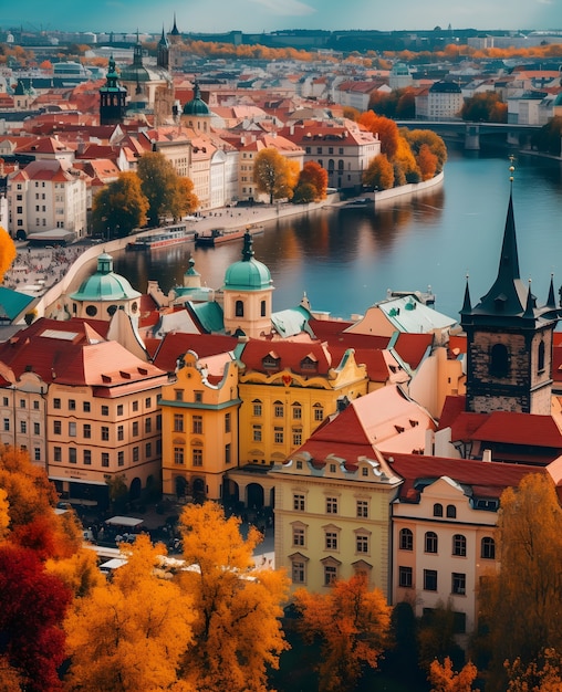 Luftaufnahme der Stadt am Wasser