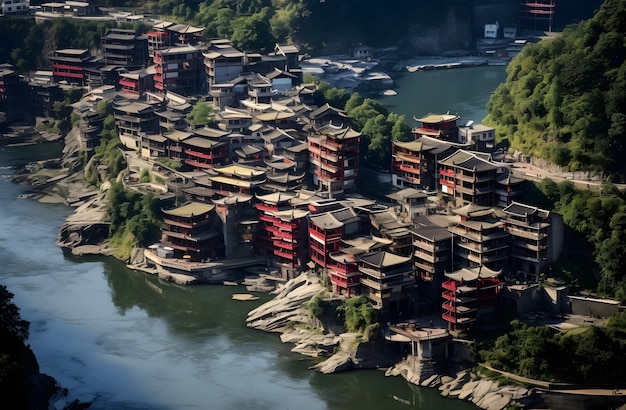 Kostenloses Foto luftaufnahme der stadt am wasser