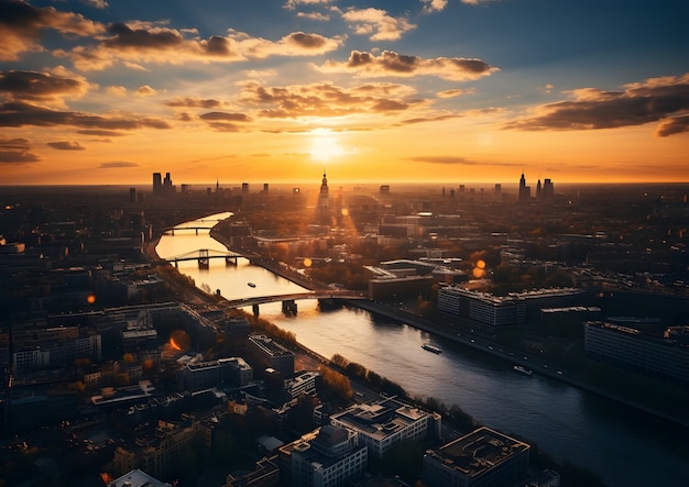 Luftaufnahme der Stadt am Wasser