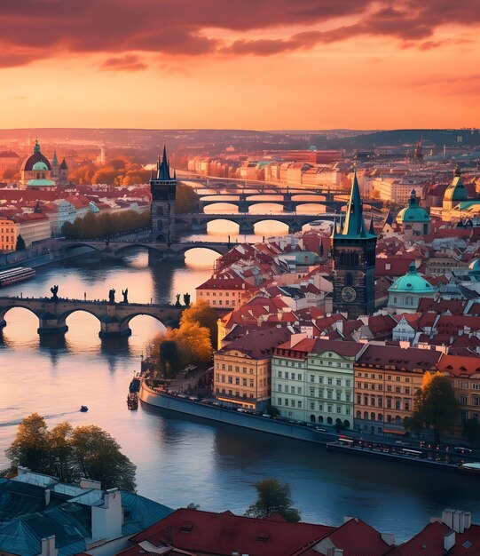 Luftaufnahme der Stadt am Wasser