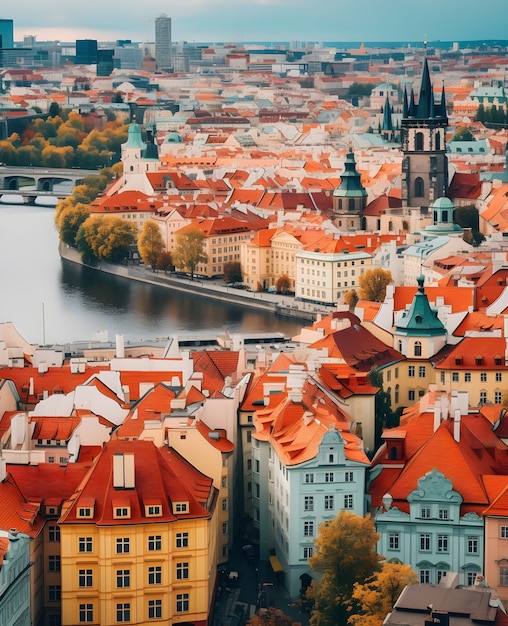 Luftaufnahme der Stadt am Wasser