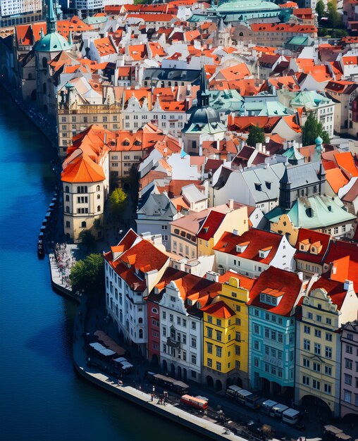 Luftaufnahme der Stadt am Wasser