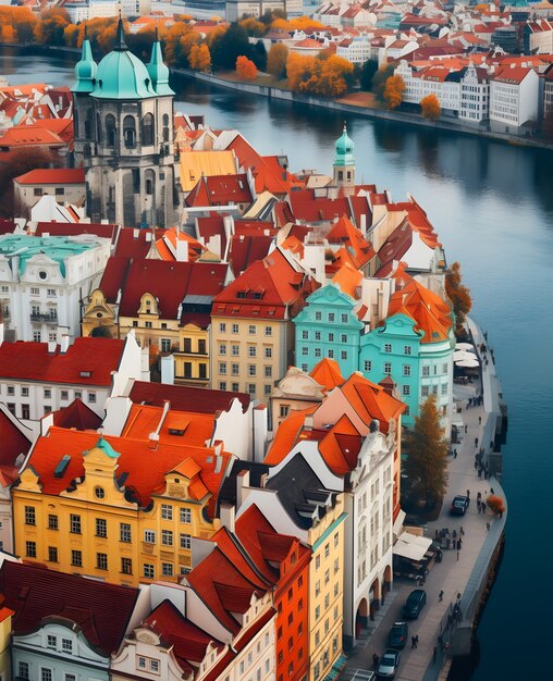 Luftaufnahme der Stadt am Wasser