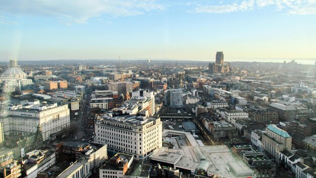 Luftaufnahme des Liverpool von einem Aussichtspunkt Vereinigtes Königreich