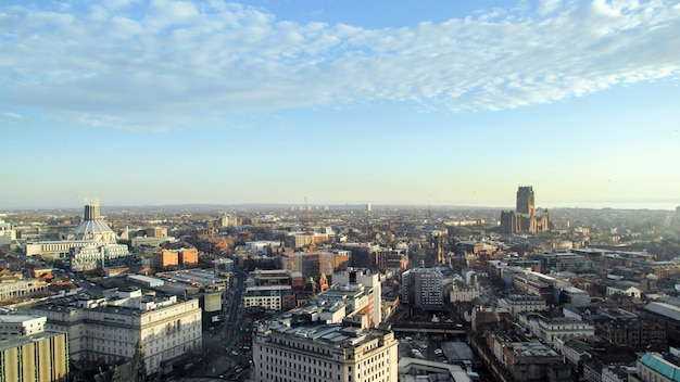 Luftaufnahme des Liverpool von einem Aussichtspunkt Vereinigtes Königreich