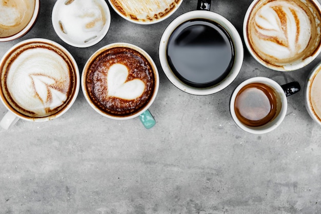 Kostenloses Foto luftbild von verschiedenen kaffee