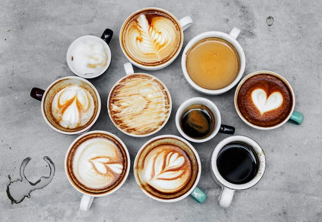 Kostenloses Foto luftbild von verschiedenen kaffee